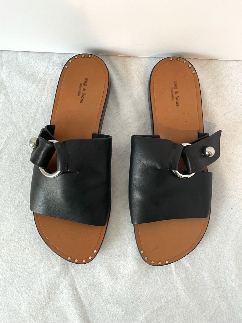 rag & bone Black Leather Slide Sandals Ring Studded Women’s EU 36.5
